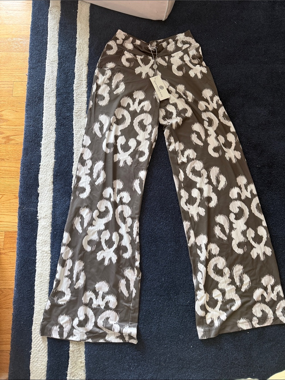 Jean-Pierre Klifa geometric print wide-leg pants- Green/ White